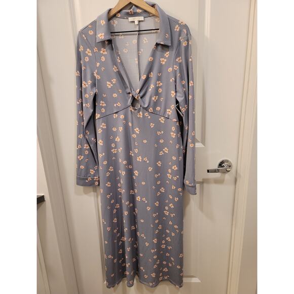 WAYF Remember Me Twist Detail Long Sleeve Cutout Midi Dress In Silver - Picture 2 of 9